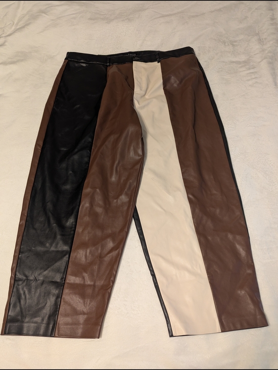 Eloquii Pants - Colorblock Faux Leather Women’s Pants - Brown/Black/Cream